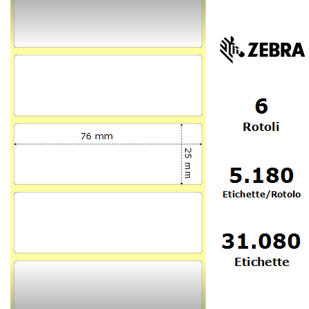3011701 - Etichette Zebra  PolyE 3100T Gloss Polietilene